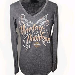 Harley Davidson Women’s Embellished Rhinestone Long sleeve Tee Sz S USA Biker
